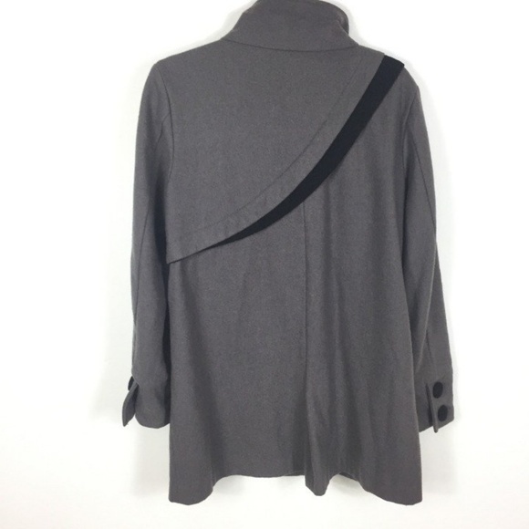 Lux Black Gray Wool Blend Button Peacoat Jacket L - Picture 3 of 8